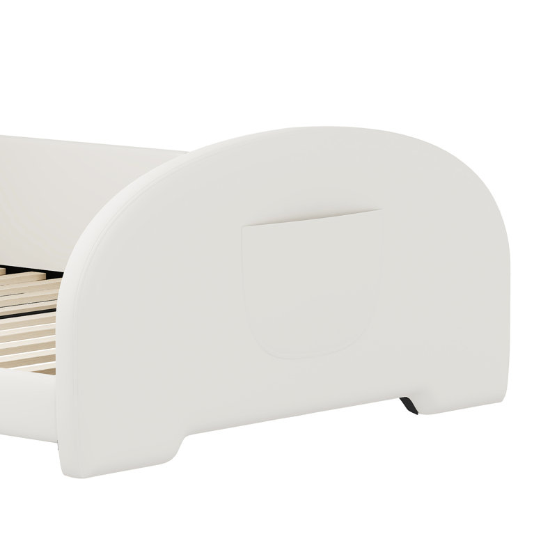 Lit plateforme simple avec aspect et fabrication de lapin adorable - tête de lit blanche et qualité unie