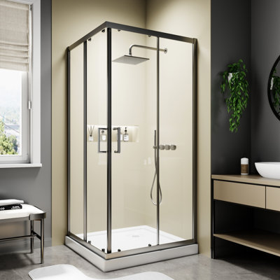 36" W x 71" H Double Sliding Shower Door, Tempered Clear Glass Shower Door with Stainless Steel Handle