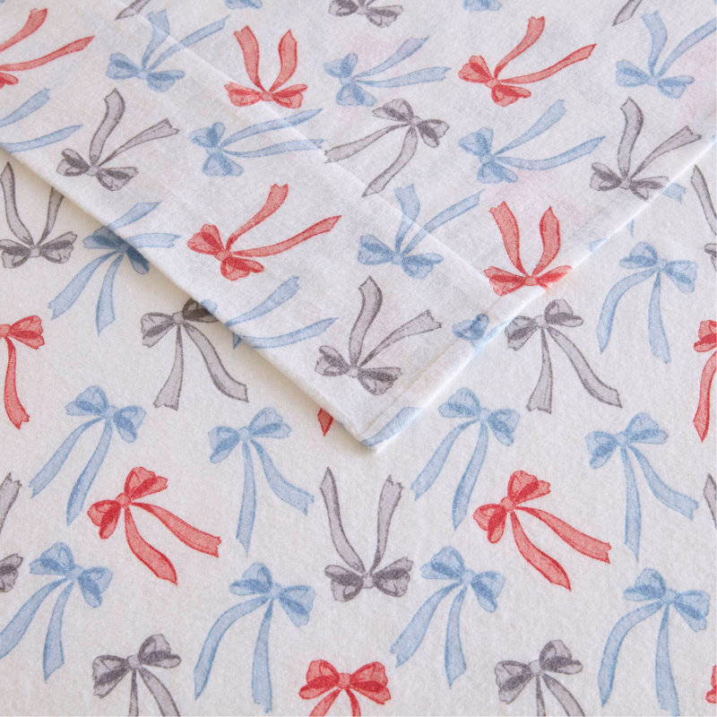 Ensemble de draps 3 pièces 100% coton, Happy Bows, Courtepointe simple TG + 2 taies d'oreiller standa