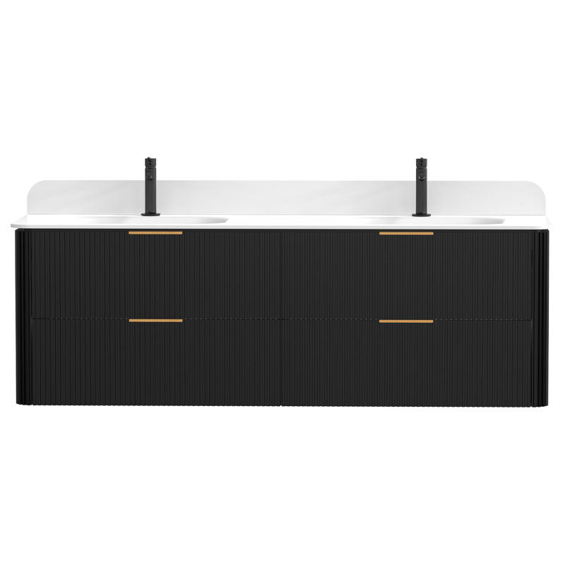Meuble-lavabo mural moderne avec lavabo et 4 tiroirs Modern, Black,Oak