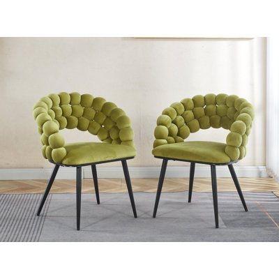 Chaise verte moderne (ensemble de 2) avec pieds en tube de fer de couleur dorée, coussins moelleux et dossier confortable, convient à la salle à manger, au salon, au café, au dossier en boule de poils