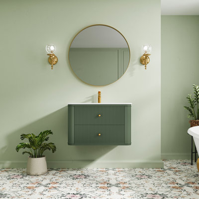 Fully Assembled 30" Floating Wall Mounted Single Green Bathroom Vanity with Sink