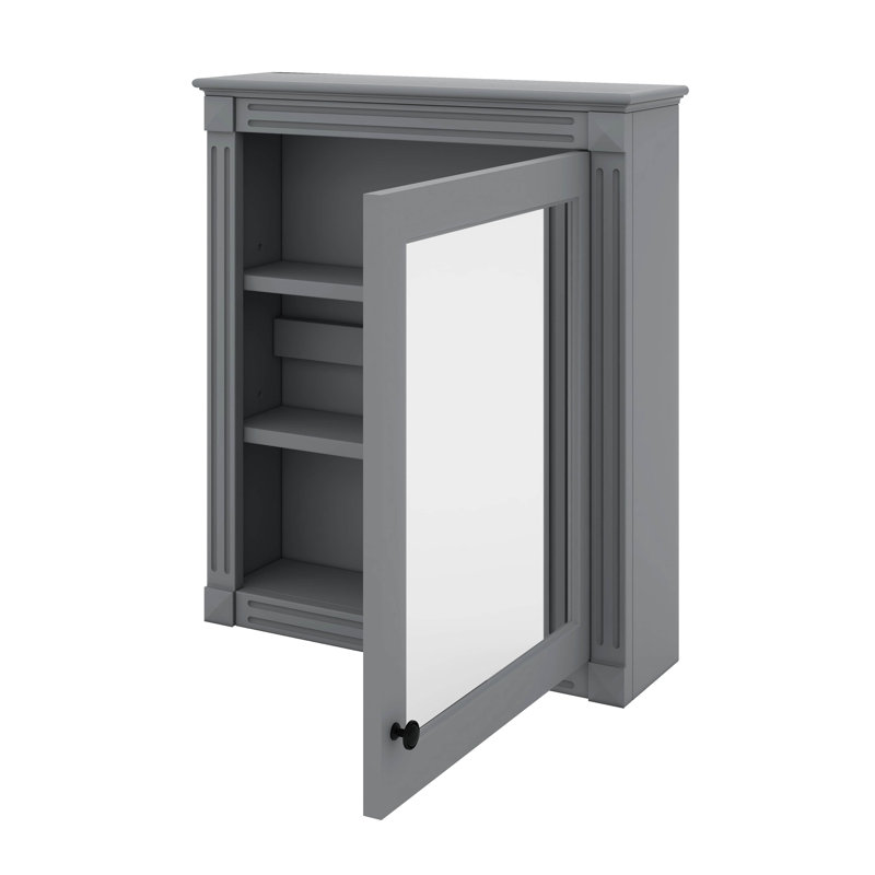 Armoire de rangement de salle de bain murale avec miroir, armoire à pharmacie avec tablette réglable en hauteur, Gris