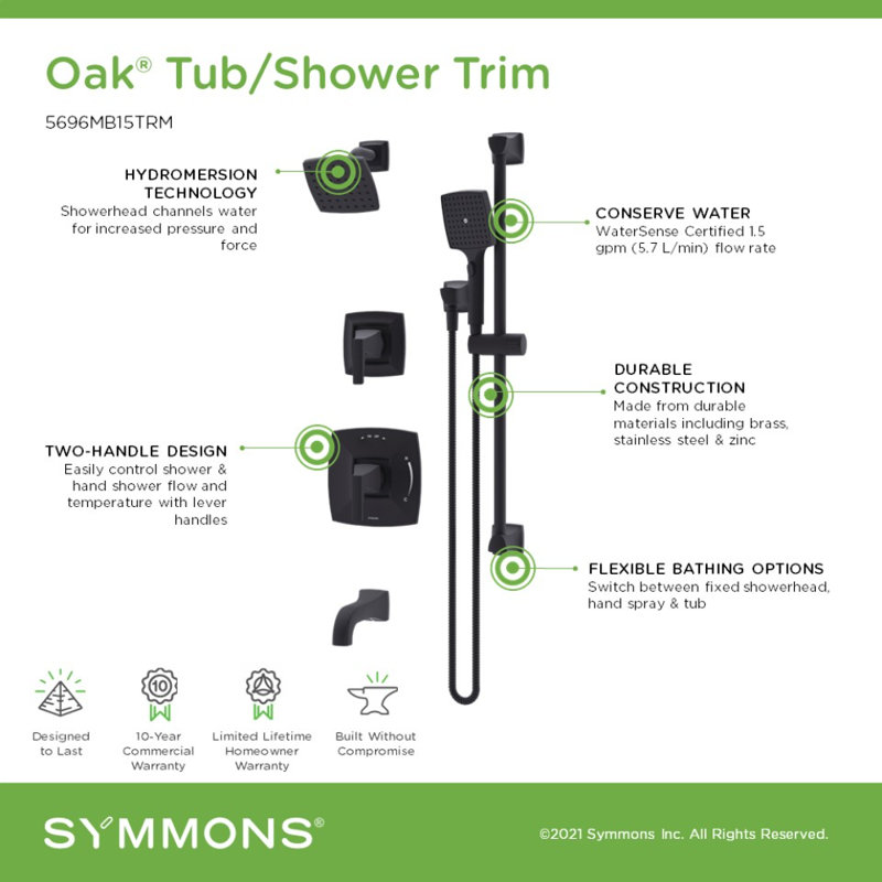 Oak HydroMersion Tub and Shower Trim with Hand Spray, Matte Black