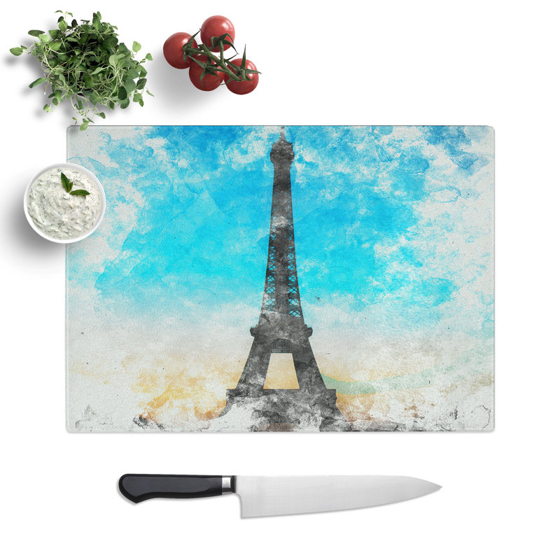 Tempered Glass Eifel Tower in Paris France Chopping Board, 20 cm x 28.5 cm