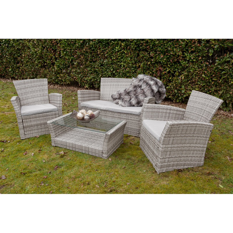 4-Sitzer Lounge-Set Kayley aus Rattan mit Polster