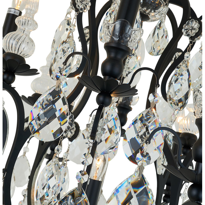 Lustre 13 lumières en laiton antique avec accents de cristal Rosenthal, Noir