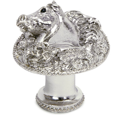 Americana horse in a horse shoe with a rose knob left in finish Satin