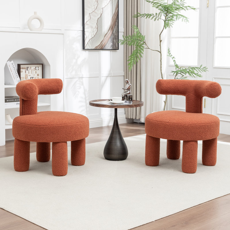Fauteuil demi-tonneau rembourré Bula, Orange, Teddy
