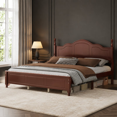 King Size Platform Bed Frame with Retro Wave Headboard, Sturdy Wooden Slat Support, No Box Spring Needed, Easy Assembly, Reinforced Stable Structure, Classic Vintage Design Bedroom Furniture