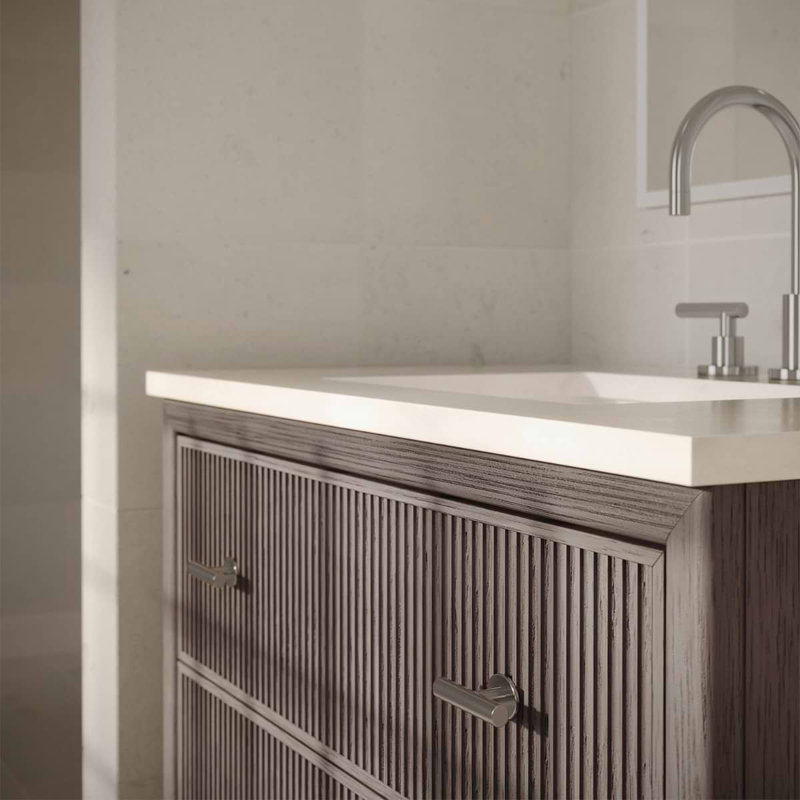 Rhett Vanity, Steel Oak, 24" W, White Quartz