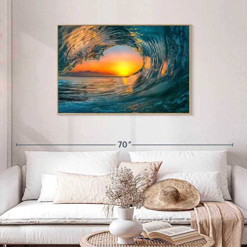 Ocean Wave Curl, Cadre flottant en bois naturel, 40 po x 27 po