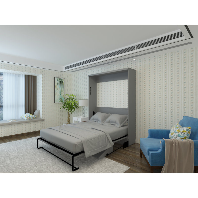 Grand lit escamotable en bois massif Johnniemae, Gris