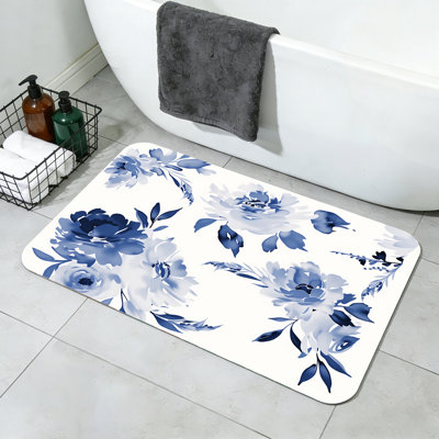 Thin Floral Non Slip Bath Mats Machine Washable