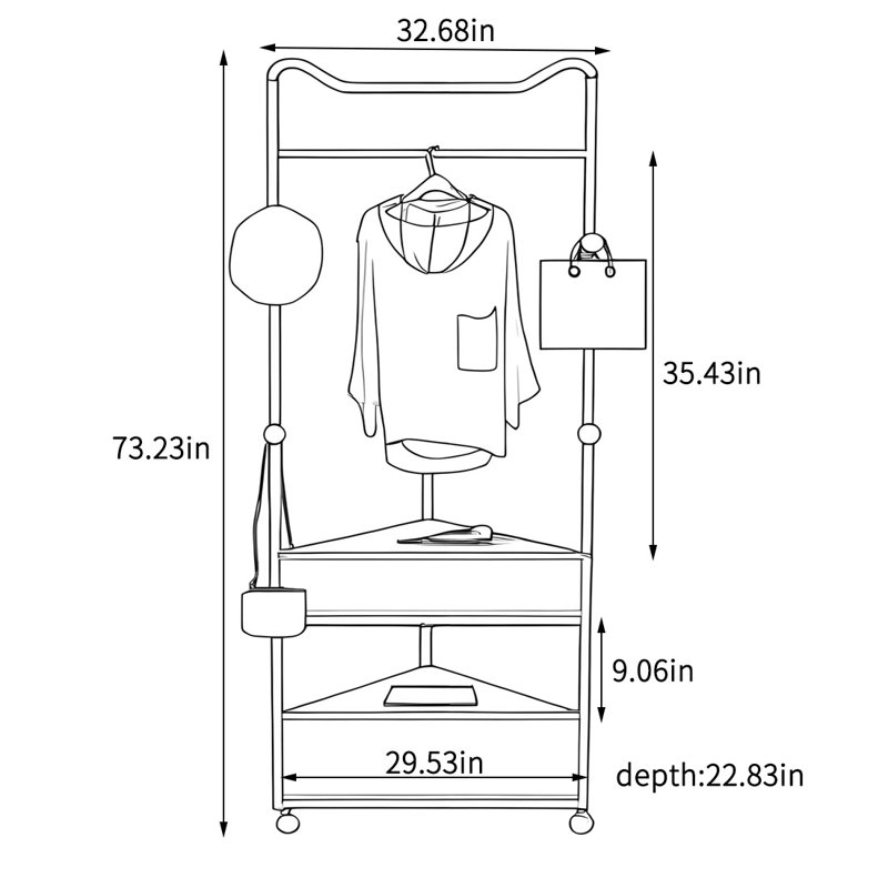 Stainless Steel Coat Rack Double Baskets Wheels