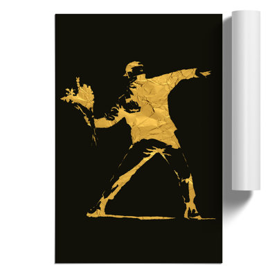 Banksy in Flower Thrower - Unframed Graphic Art