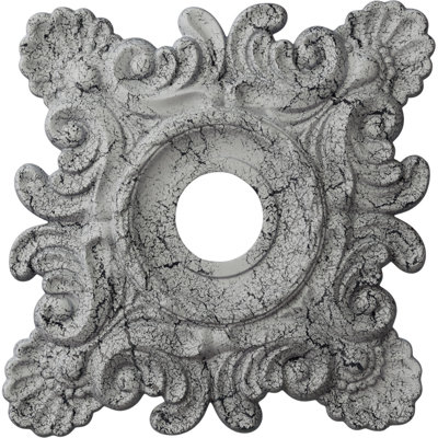 Endurathane Crawley Ceiling Medallion, 18"W x 18"H x 3 1/4"ID x 1 1/2"P (Fits Canopies up to 6 3/4"), Hand-Painted Ultra Pure White Crackle Finish