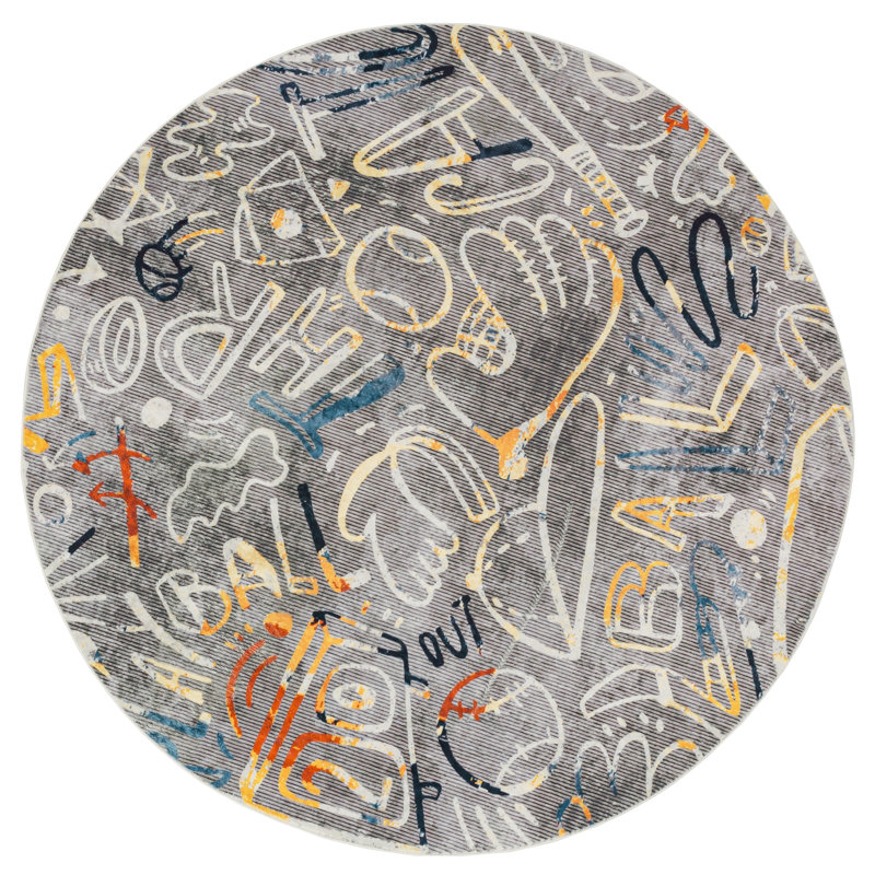 Tapis en polyester tissé à la machine Sportsglyphs, Rond 6 pi