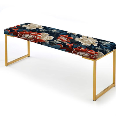 Floral Upholstered Gold Bench