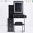29.2" Small Size Left Bedside Cabinet Vanity Table With Cushioned Stool, 2 Ac+2 Usb Power Station, Hair Dryer Bracket, Extra Large Touch Control Sliding Led Mirror, Tri-Color Switching-1201254861