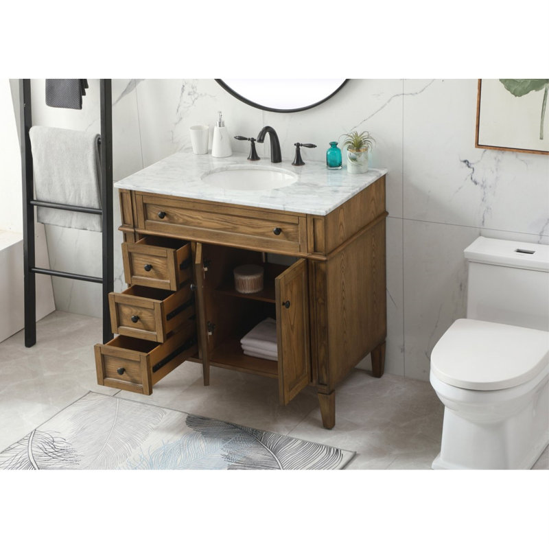 Rivers 36'' Single Bathroom Vanity with Marble Top, Driftwood