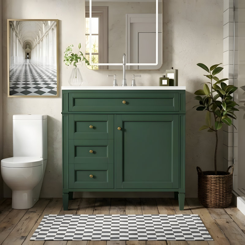 Meuble-lavabo de 36 pouces avec lavabo en céramique, Vert
