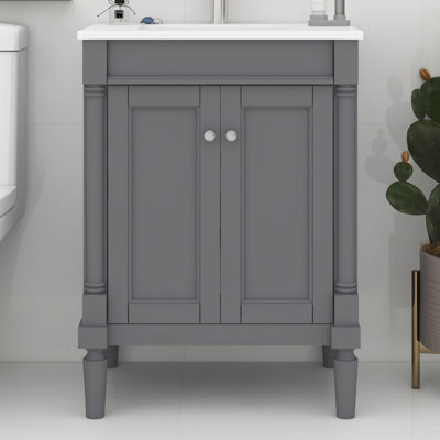 Ensemble de meuble-lavabo sur pied 24 po, meuble-lavabo avec grandes tablettes de rangement, ensemble de lavabo et d'armoires modernes, armoire de rangement autoportante