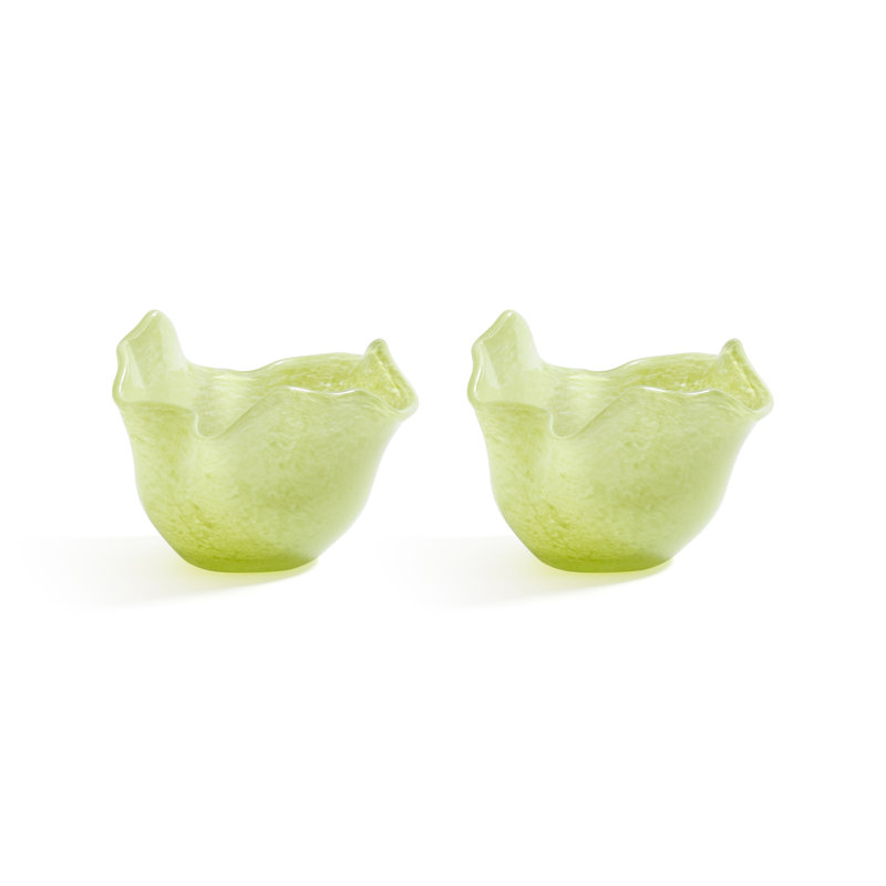 Wavy Bowl Glass Tealight Candle Holders, Set of 2, Green