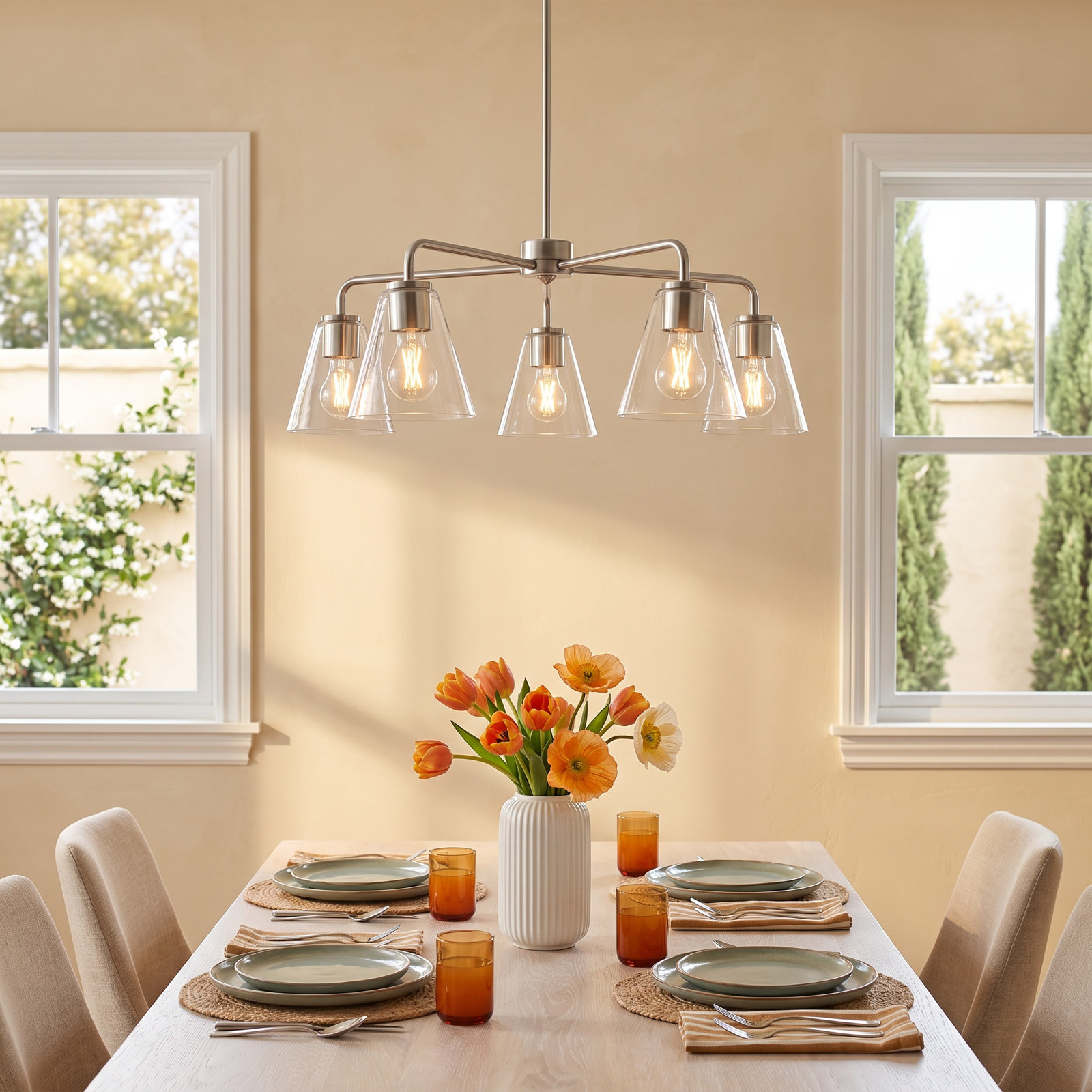 Hayden 5-Light Chandelier, Clear, Brushed Nickel
