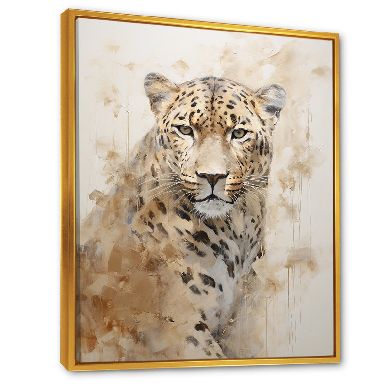 Cheetah S Stare Dominance II - imprimé, Cadre flottant doré, H 44 po x l 34 po x P 1,5 po