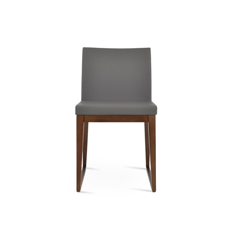 Aria Sled Wood Dining Chair, Grey PPM Faux Leather