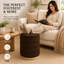 Pouf de rangement cylindrique Tessa de 16 po, recouvert de lin, avec couvercle amovible et rangement dissimulé, couleur chocolat-1788976963