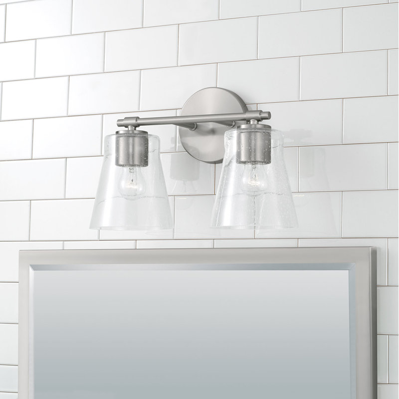 Brushed Nickel 2-Light Vanity with Clear Seeded Glass