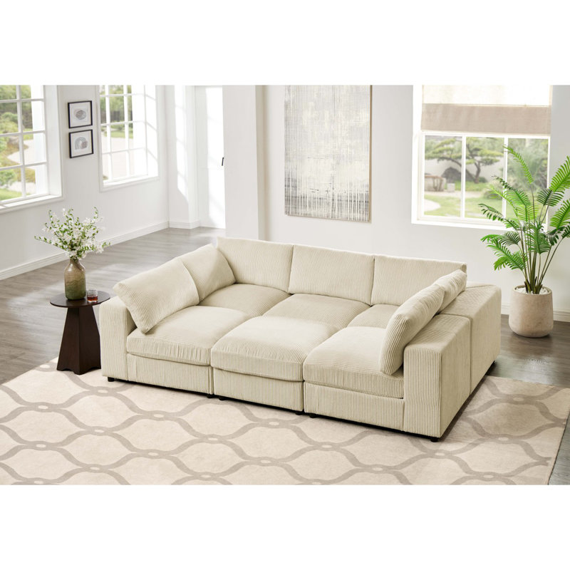 Canapé modulaire réversible en velours côtelé, Velours côtelé beige, 33.05" H x 104.05" W x 122.05" D