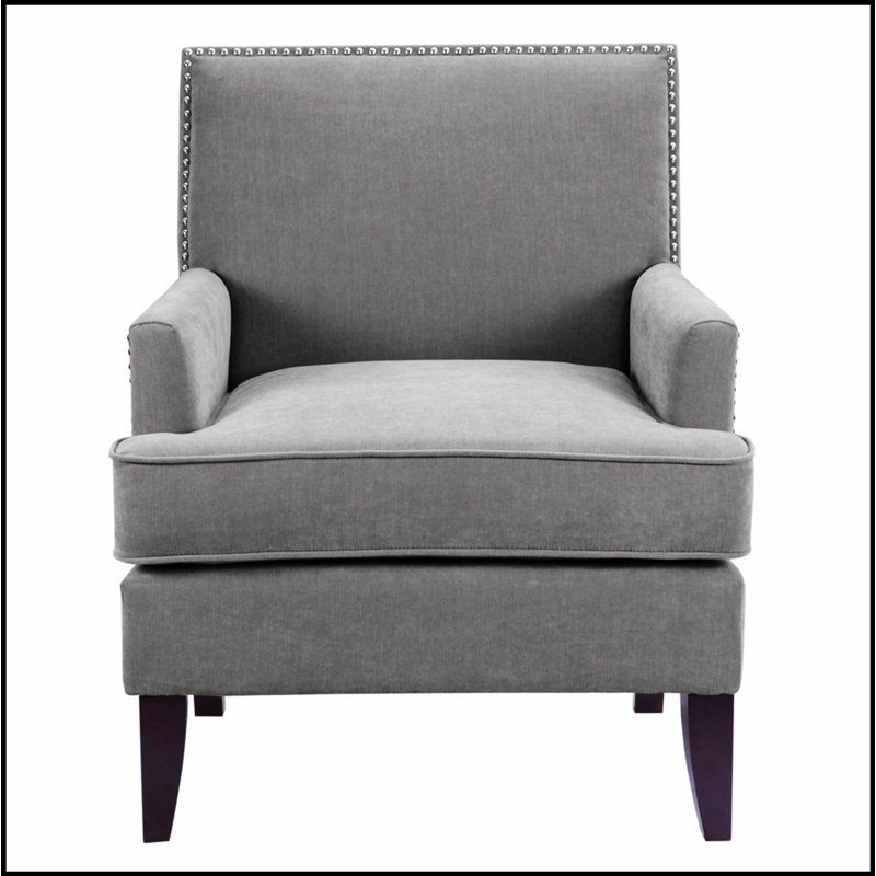Fauteuil confortable en polyester avec garniture cloutée et 4 pieds robustes, parfait pour lire et se détendre dans n'importe quelle pièce.