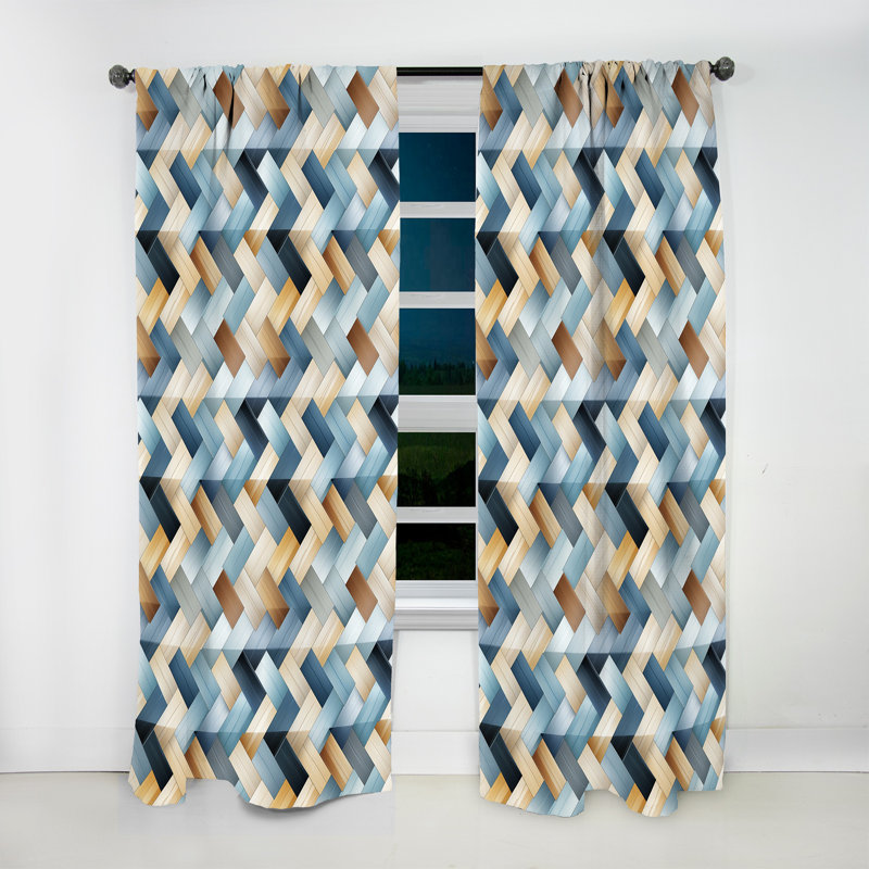 Rideau obscurcissant géométrique abstrait bleu et blanc Nordic Tessellations - 1 panneau, L 52 po x L 84 po