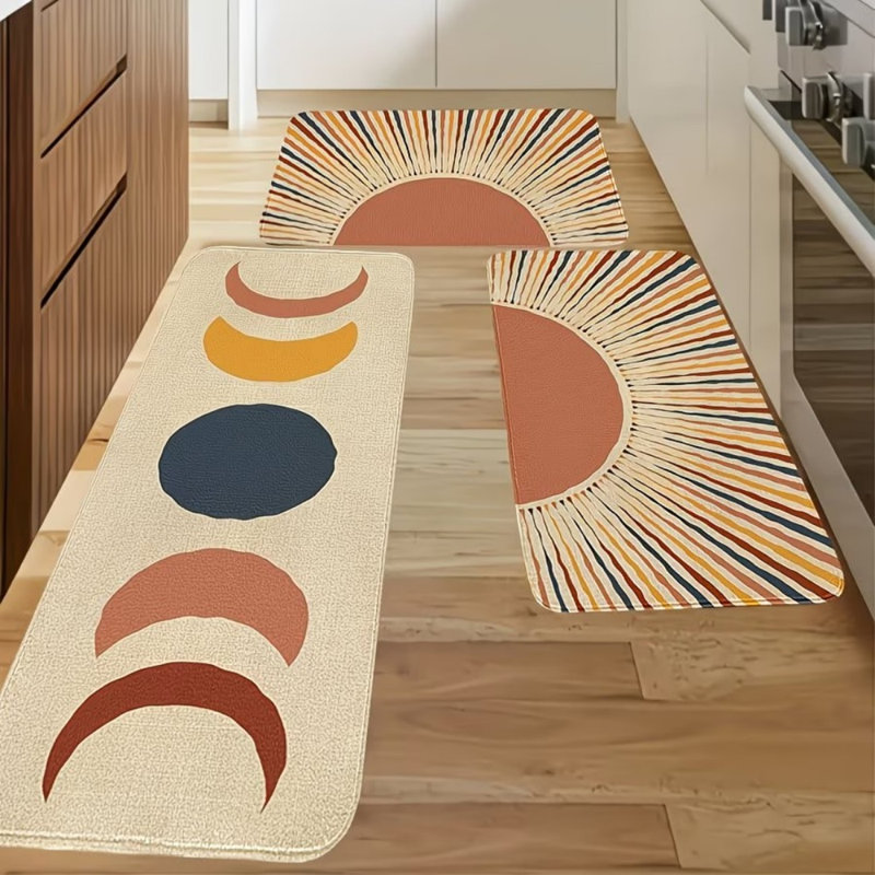 Ensemble de tapis de cuisine Boho comprenant 3 tapis de cuisine antidérapants et lavables Sun Moon Boho