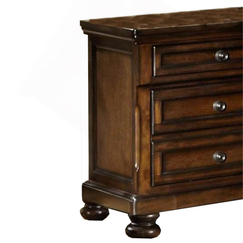 Table de chevet classique en bois avec 2 tiroirs brun