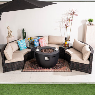 6 - Person Wicker Patio Dining Set With Round Table , Cushions Included