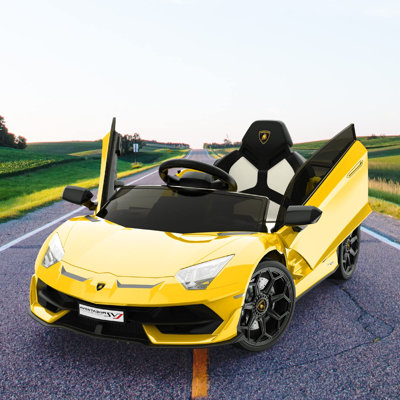 Voiture électrique 12V pour enfants | Voiture de sport avec batterie sous licence Lamborghini avec télécommande, 2 vitesses, système de son, phares à DEL, portes hydrauliques