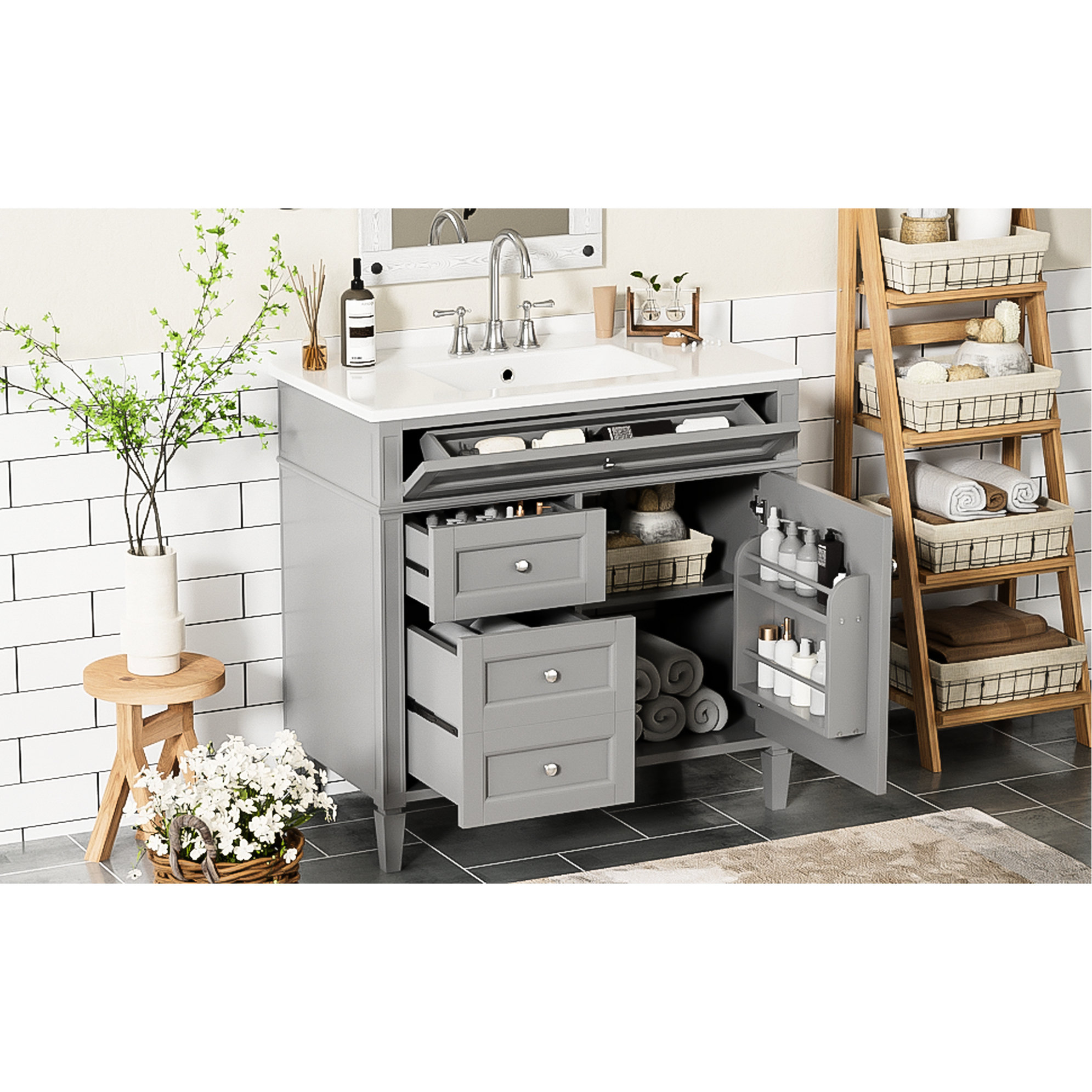 Latitude Run® Modern Bathroom Sink Vanity With Basin And Spacious ...