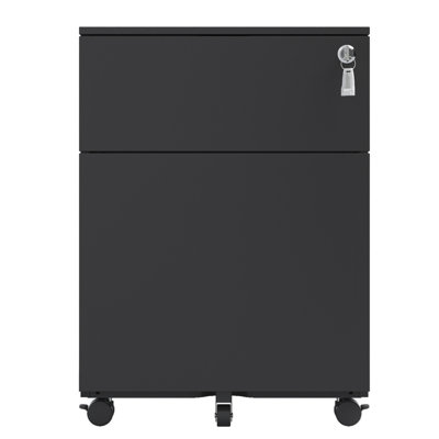 2 Drawer Mobile File Cabinet With Lock Steel File Cabinet For Legal/Letter/A4/F4 Size, Fully Assembled Except For Wheels, Home/ Office Design, Black