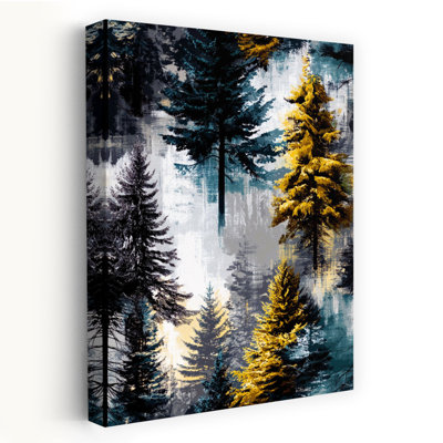 «Golden Teal Forest», art dramatique abstrait de forêt de pin spectaculaire