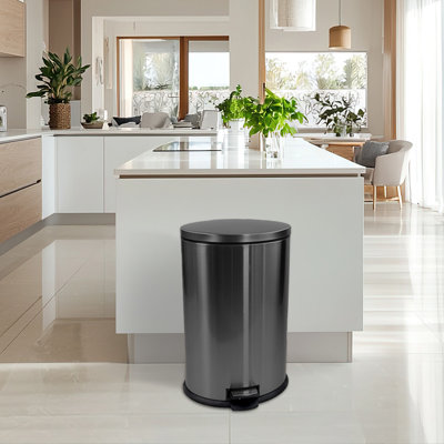 10.5 Gal / 40L Stainless Steel Hands-Free Trash Can, Soft-Close Foot Pedal with Fingerprint-Proof Finish, Space-Saving Garbage Container for Kitchen, Bathroom & Office