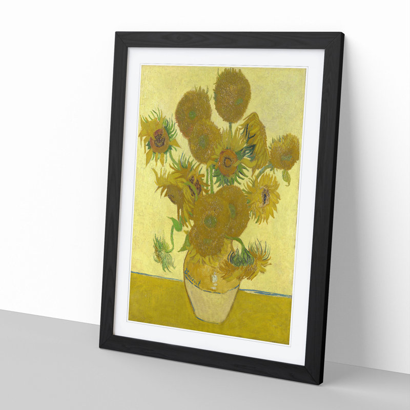 The Sunflowers by Vincent Van Gogh - Picture Frame Painting, 65cm H x 48cm W x 2cm D, Black Framed