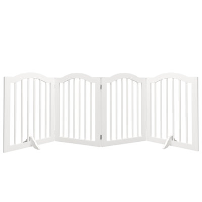 27.6" Height Solid Wood Gate, 4 Panels Folding Pet Fence, For Halls, Kitchens, Staircases. Slip Design 4 Foldable 27.59" Tall Doorways, Space Option