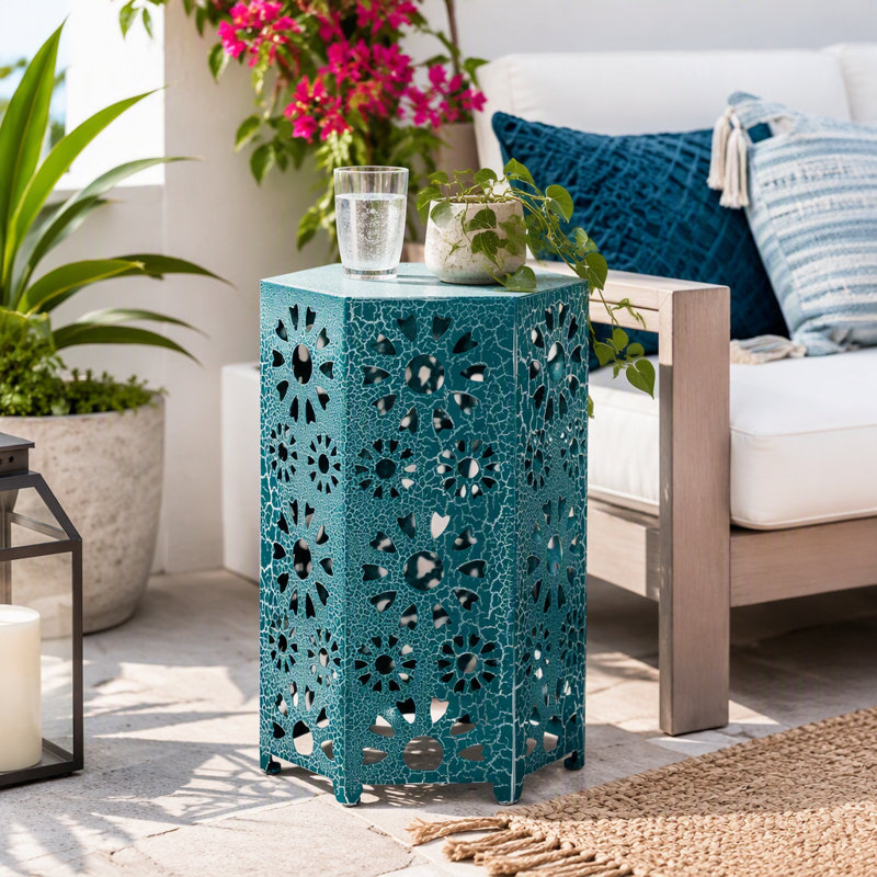 Table d'appoint Galore avec découpe en forme de soleil, Sarcelle