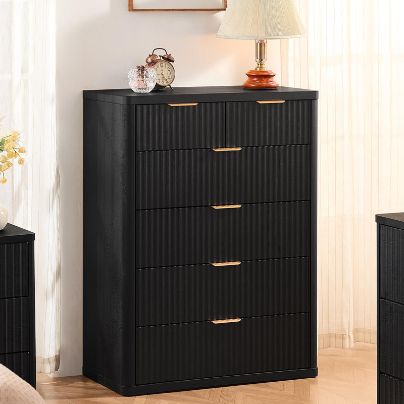 Commode à 6 tiroirs pour chambre à coucher Farmhouse, Noir