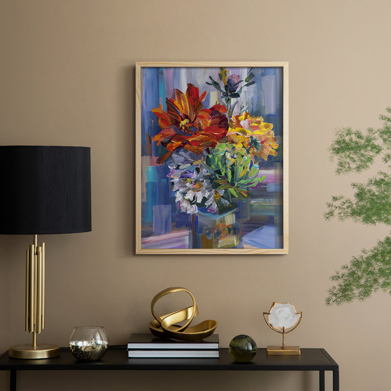 Reproduction encadrée Modern Bouquet - bois massif, Naturel, H 15 po x l 12 po