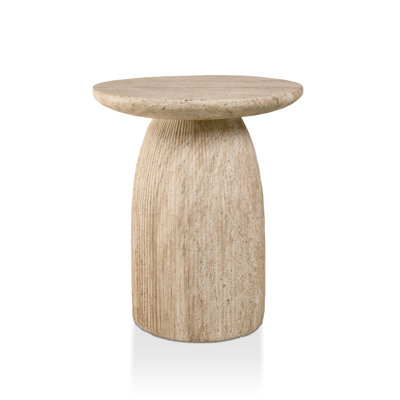 Fulcher Natural Stone 17" W Pedestal End Table with Travertine Effect